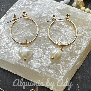 Freshwater pearl drops gold statement earrings